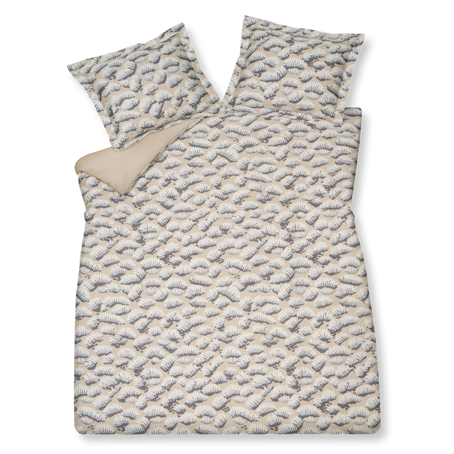 WAKE UP dekbedovertrekset | linen Wake Up linen dekbedovertrek lijkt witte schelpen te hebben met een grijze schaduw op een beige achtergrond