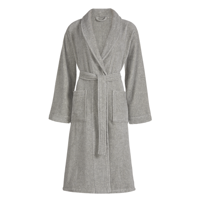 BATHR. MICHIGAN GOTS | coolgrey Michigan badjas is effen en doordat er gebruik gemaakt is van de fibrotint techniek, waarbij verschillende vooraf gekleurde draden gebruikt zijn, heeft deze badjas een diepe kleur met subtiele kleurschakeringen.
