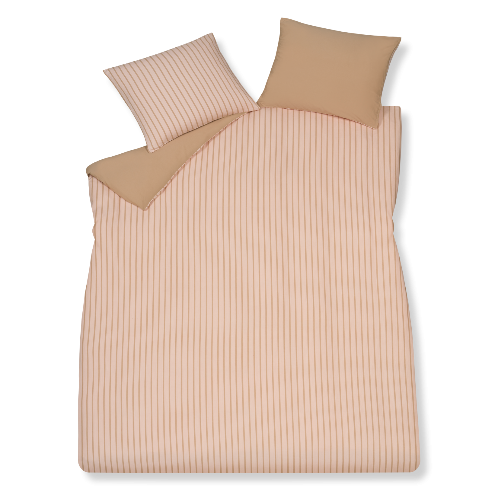 Pure 92 sepia pink dekbedovertrek heeft praline strepen op een zacht roze achtergrond, gemaakt van een combinatie van bamboe en katoen. De achterkant van het dekbedovertrek is effen praline,&nbsp; gemaakt van katoensatijn. De kussens hebben aan de voorkant de strepen en aan de andere kant is het effen praline.