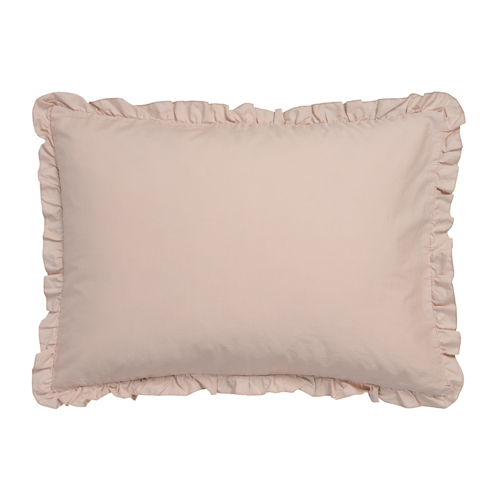 Pure 83 blush kussen is aan beide kanten effen roze. De kussens zijn ook roze met ruches langs de zijkanten