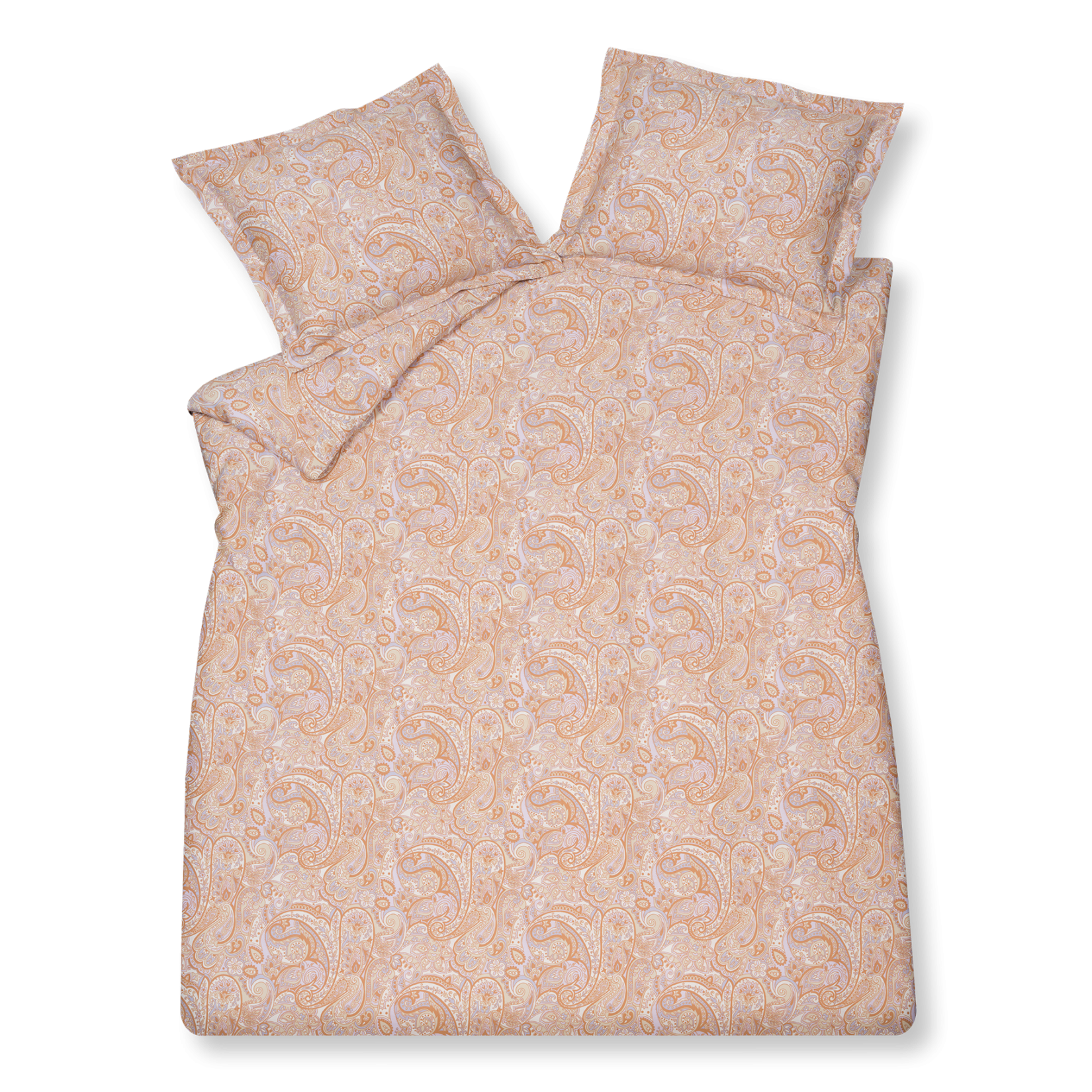 Happy fever apricot blush dekbedovertrek heeft een mooi gedetailleerd paisley patroon in paars en oranje tinten