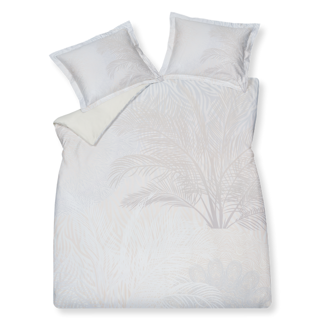 Flower Pattern cream tan dekbedovertrek heeft in lichte grijs en beige tinten palmtakken op een witte achtergrond