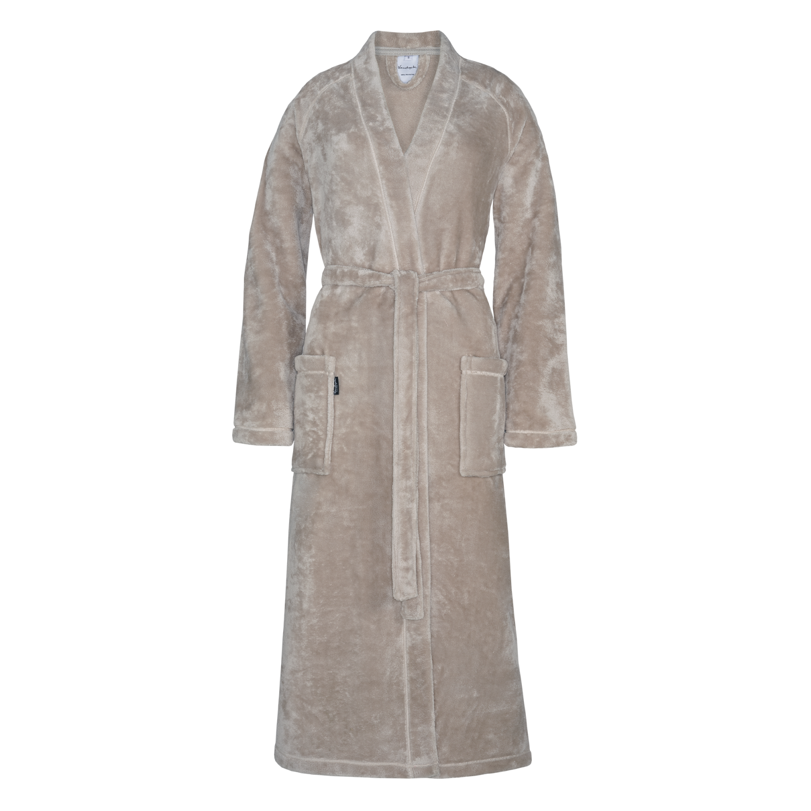 Super zachte badjas in de kleur stone gemaakt van 100% gerecycled polyester. Badjas Sara is een kimono badjas met opsteekzakken en een ceintuur. De badjas is geschikt voor dames en beschikbaar in twee kleuren.