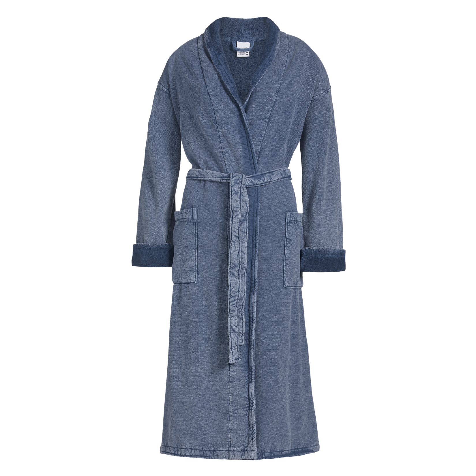 De UTAH badjas faded denim is verkrijgbaar in een prachtige faded denim kleur. De donkerblauwe badjas is stone washed, voorzien van een omgeslagen kraag en grote steekzakken