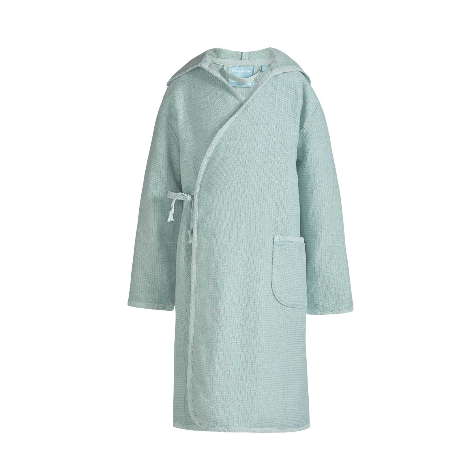 Girls badjas in de kleur celadon green is een prachtige lange badjas geschikt voor meisjes. De badjas is gemaakt van een stevig geweven katoen/bamboe mix met een wafelstructuur. 