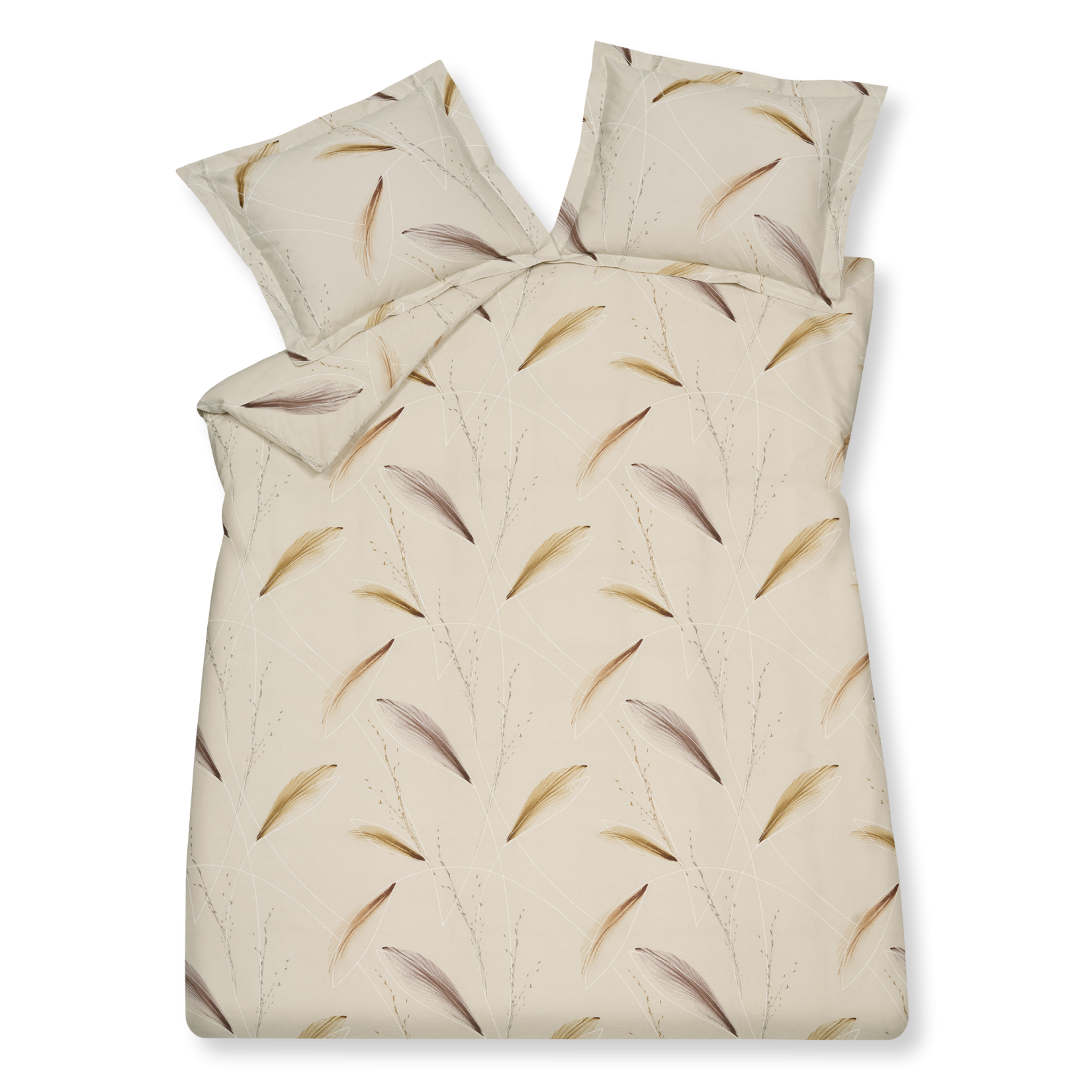 Het dekbedovertrek set Light Feather geeft je slaapkamer een nieuwe en frisse look. Light Feather is te herkennen aan de prachtige veren in verschillende naturel kleuren kleuren en de cream tan achtergrond. De print siert de voor- en achterzijde van de overtrek set.