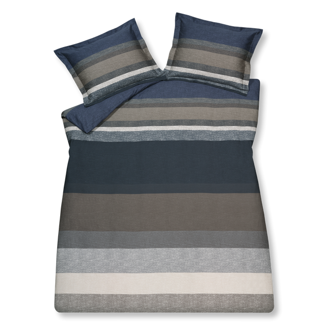 Met dekbedovertrek set Noise heb je een goede basis voor je slaapkamer. Noise heeft horizontale strepen in de kleuren blauw, beige en grijs. De strepen zijn niet strak maar hebben een klein patroon wat doorloopt in de kleuren. De subtiele kleuren geven je slaapkamer een rustgevende uitstraling. De voor- en achterzijde hebben dezelfde print.